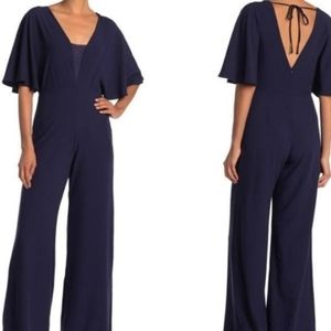 MARINA Size 14 Navy V Mesh Front Open-Back Navy Wide-Leg Jumpsuit NWT
